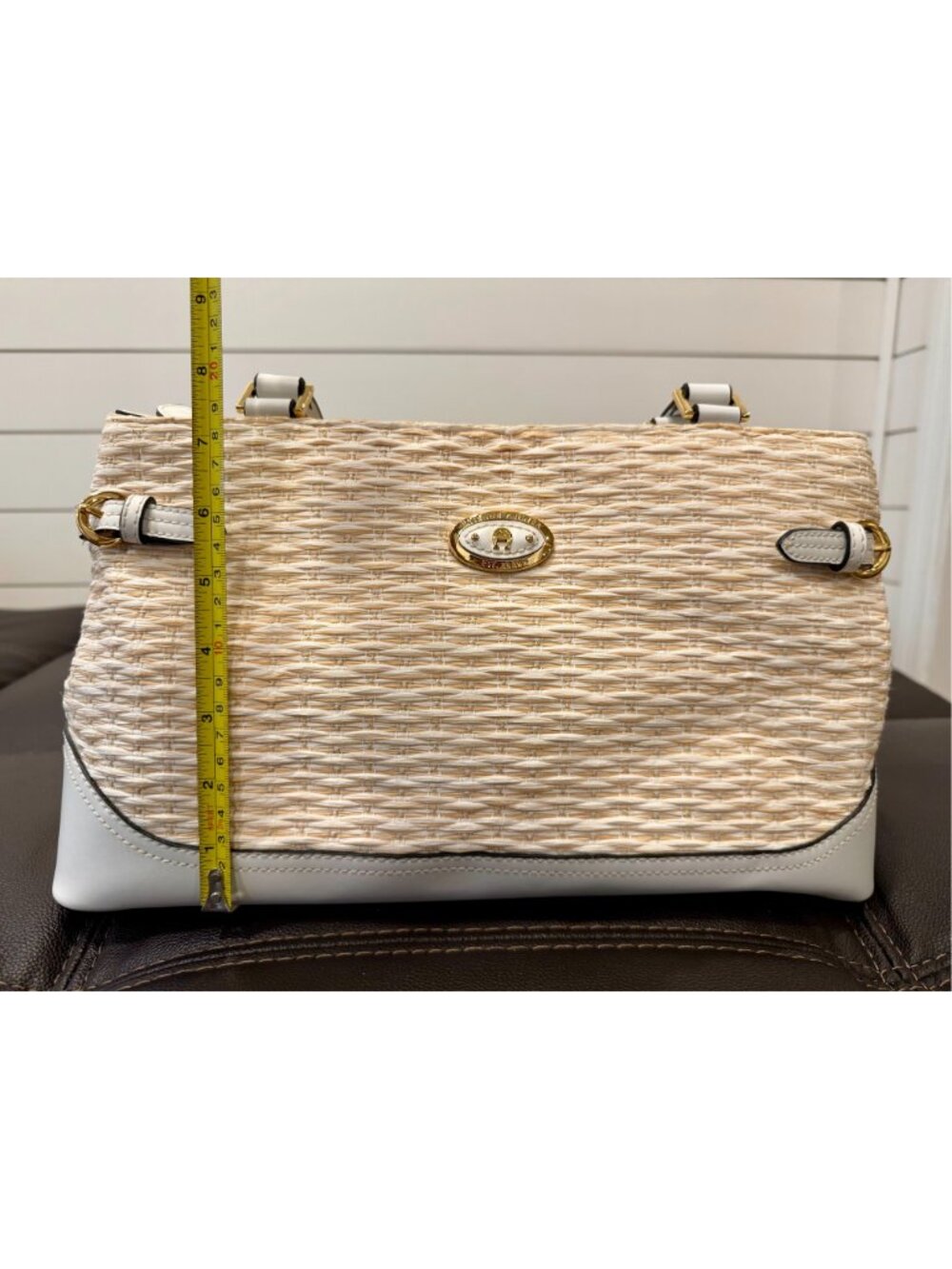 Etienne Aigner Woven Straw Shoulder Bag White Tan Gold Paisley 3690 - Picture 10 of 16